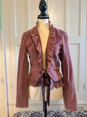 Ruffled Tie-Waist Blazer in Dusty Mauve